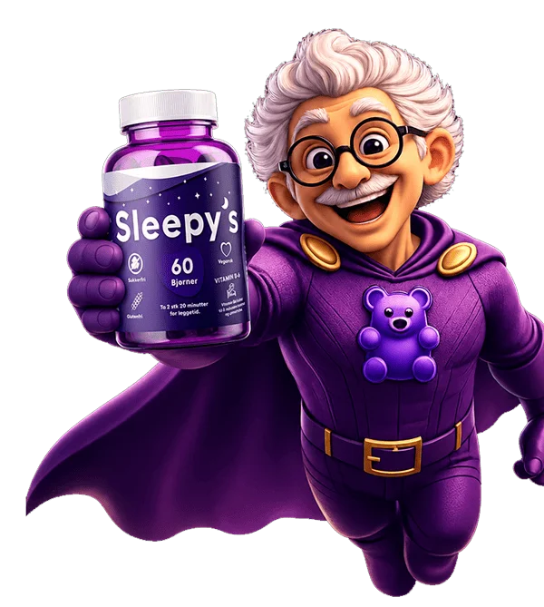 Sleepys-maskoten holder en boks Sleepys gummibjørner